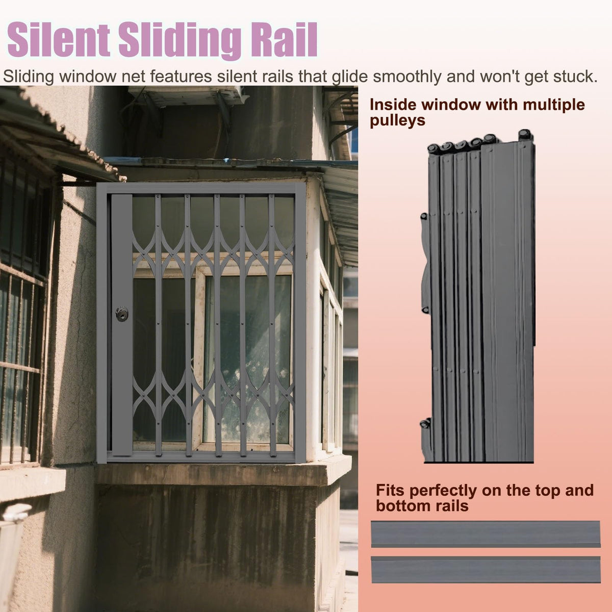 Lockable Folding Aluminum Window Safety Guards, Adjustable Width 24-36 Inch, Black Z17561