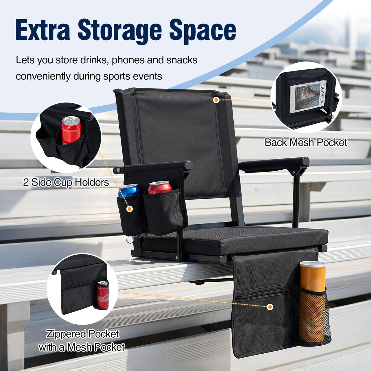 2 Pack Stadium Seats with Back Support & Cup Holders O15393
