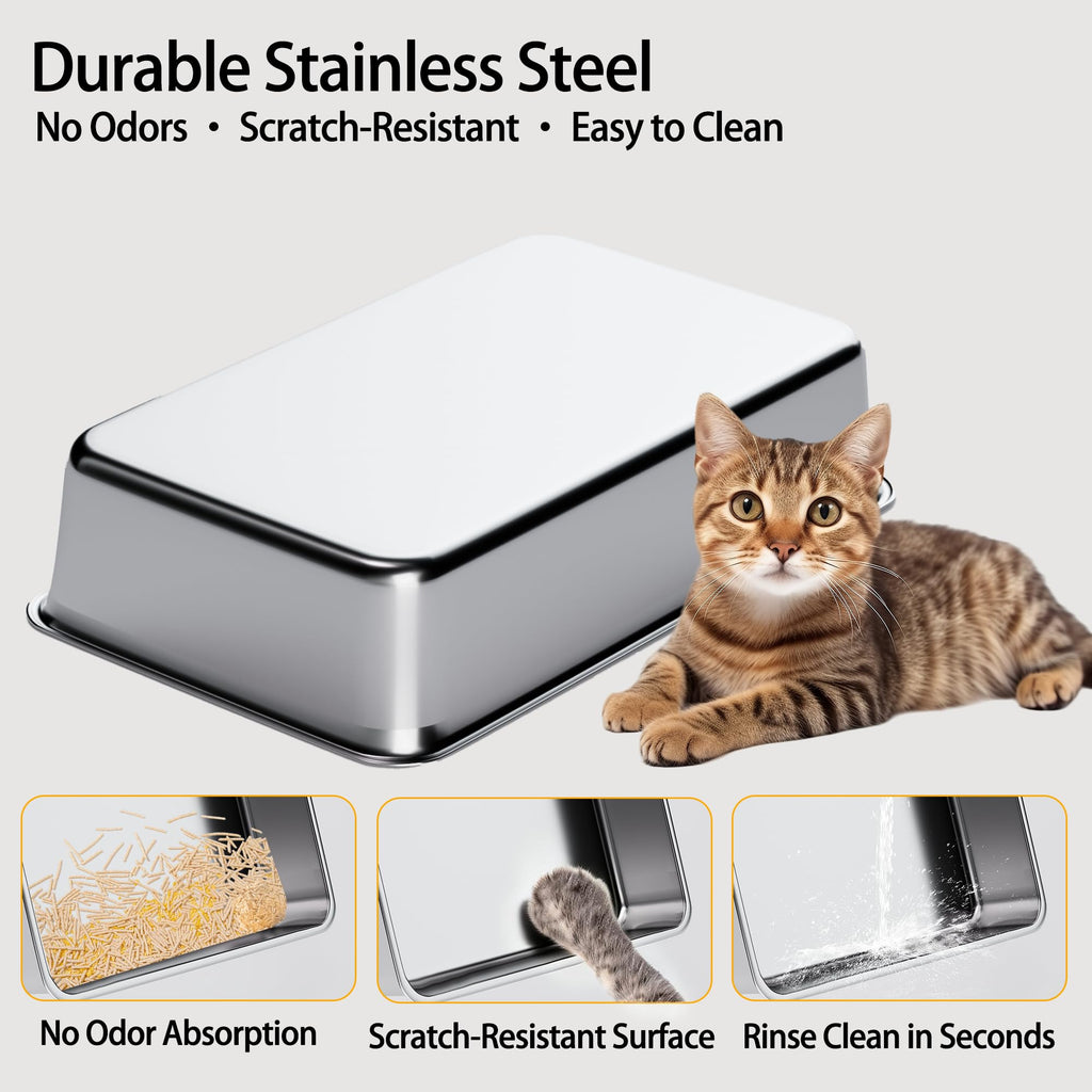 Extra Large Stainless Steel Cat Litter Box with Lid S5388