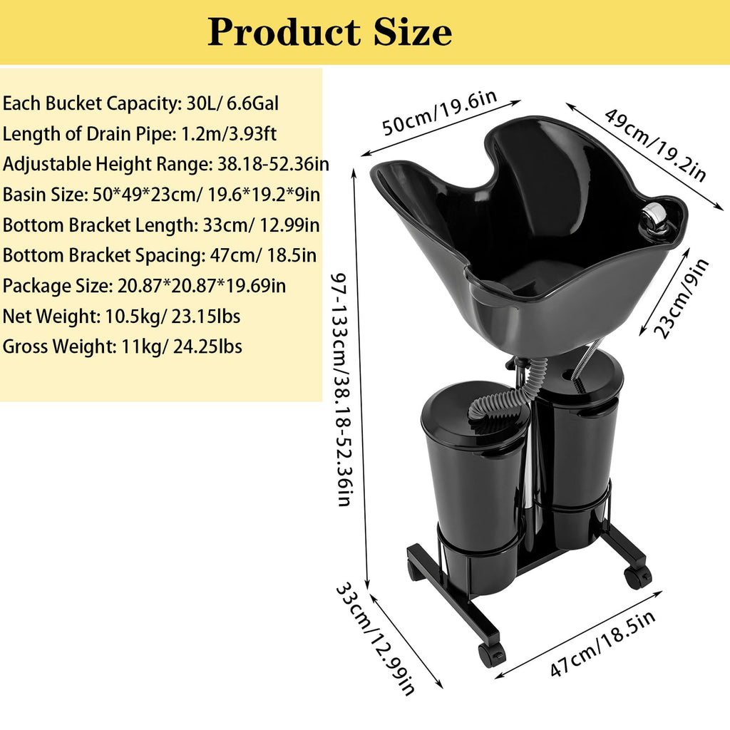 Portable Mobile Shampoo Bowl with Electric Pump, 2 Bucket, Drain Hoses, Height-Adjustable K540980