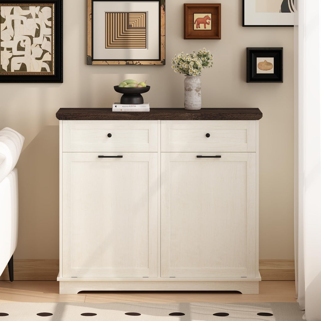 20 Gallon Double Tilt Out Trash Can Cabinet Antique White X575741