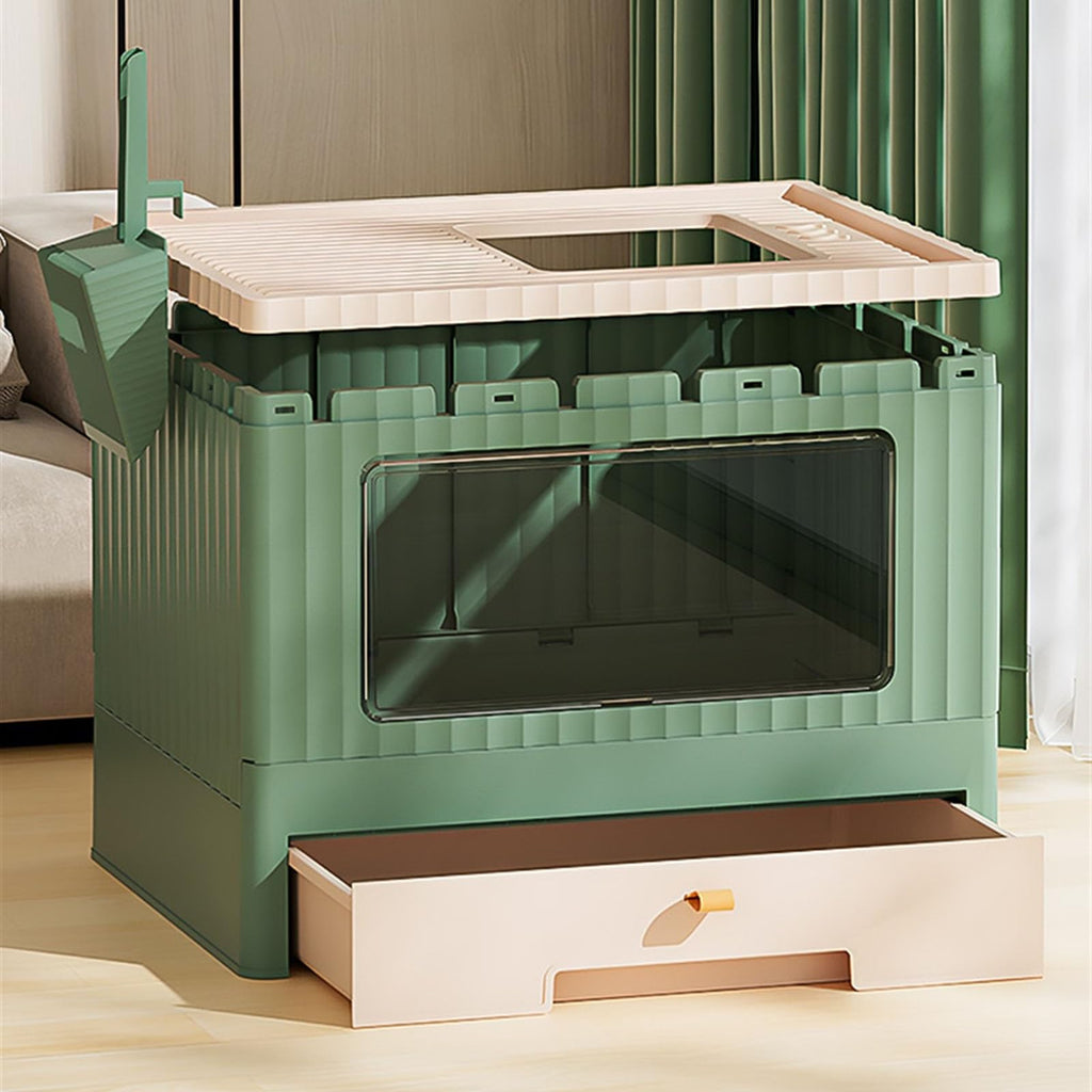 Foldable Enclosed Cat Litter Box with Lid and Scoop D7493
