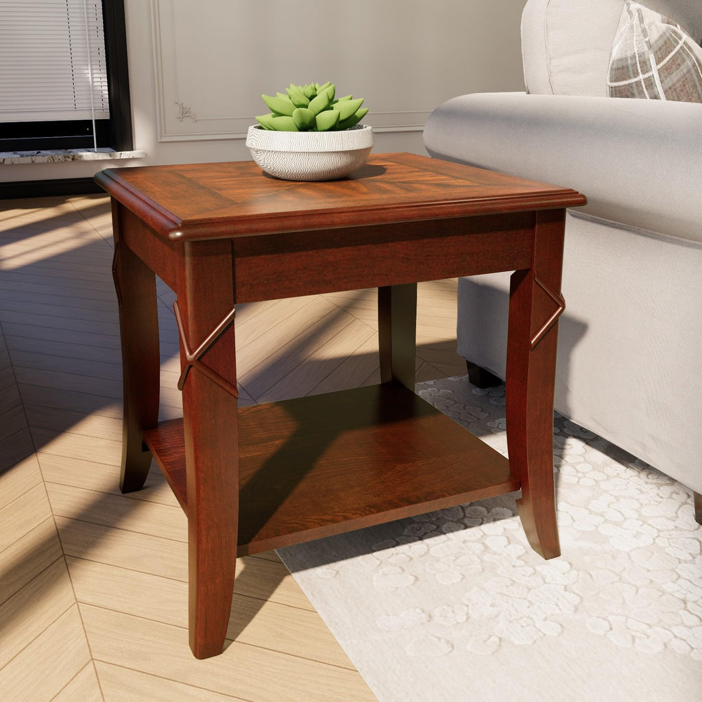 Solid Wood End Table with Storage Shelf M2672