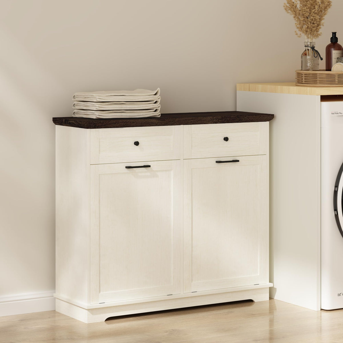 20 Gallon Double Tilt Out Trash Can Cabinet Antique White X575741