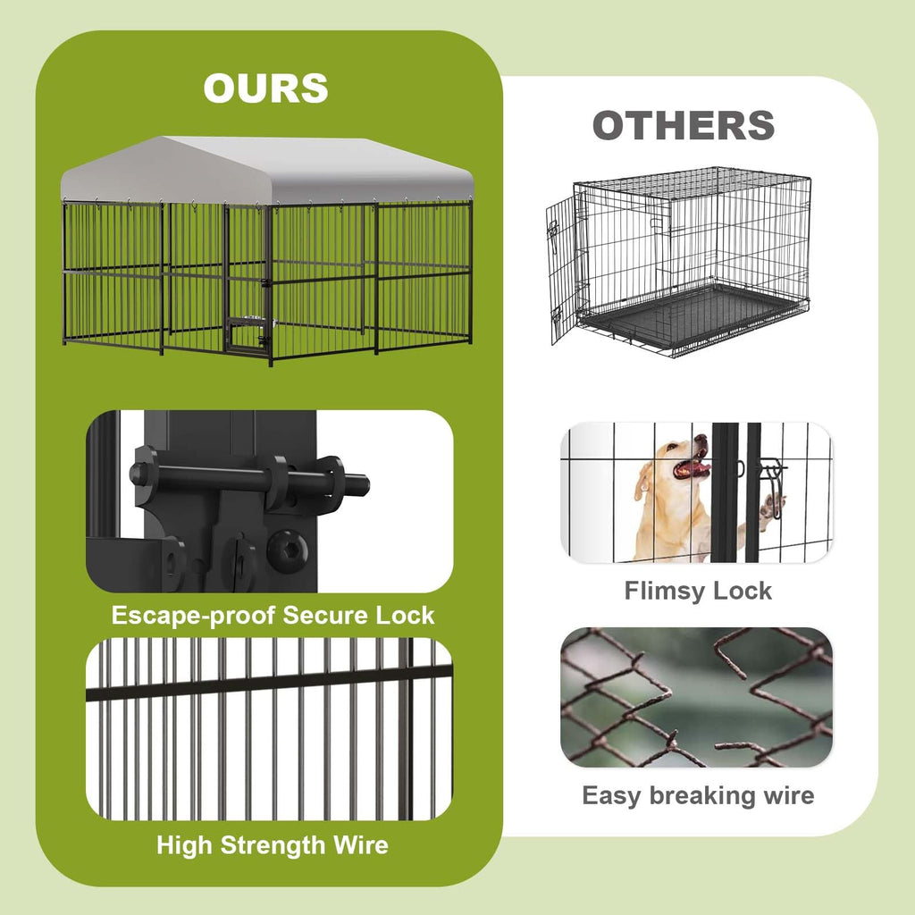 10x10x6 ft Heavy-Duty Outdoor Dog Kennel with Roof R9711