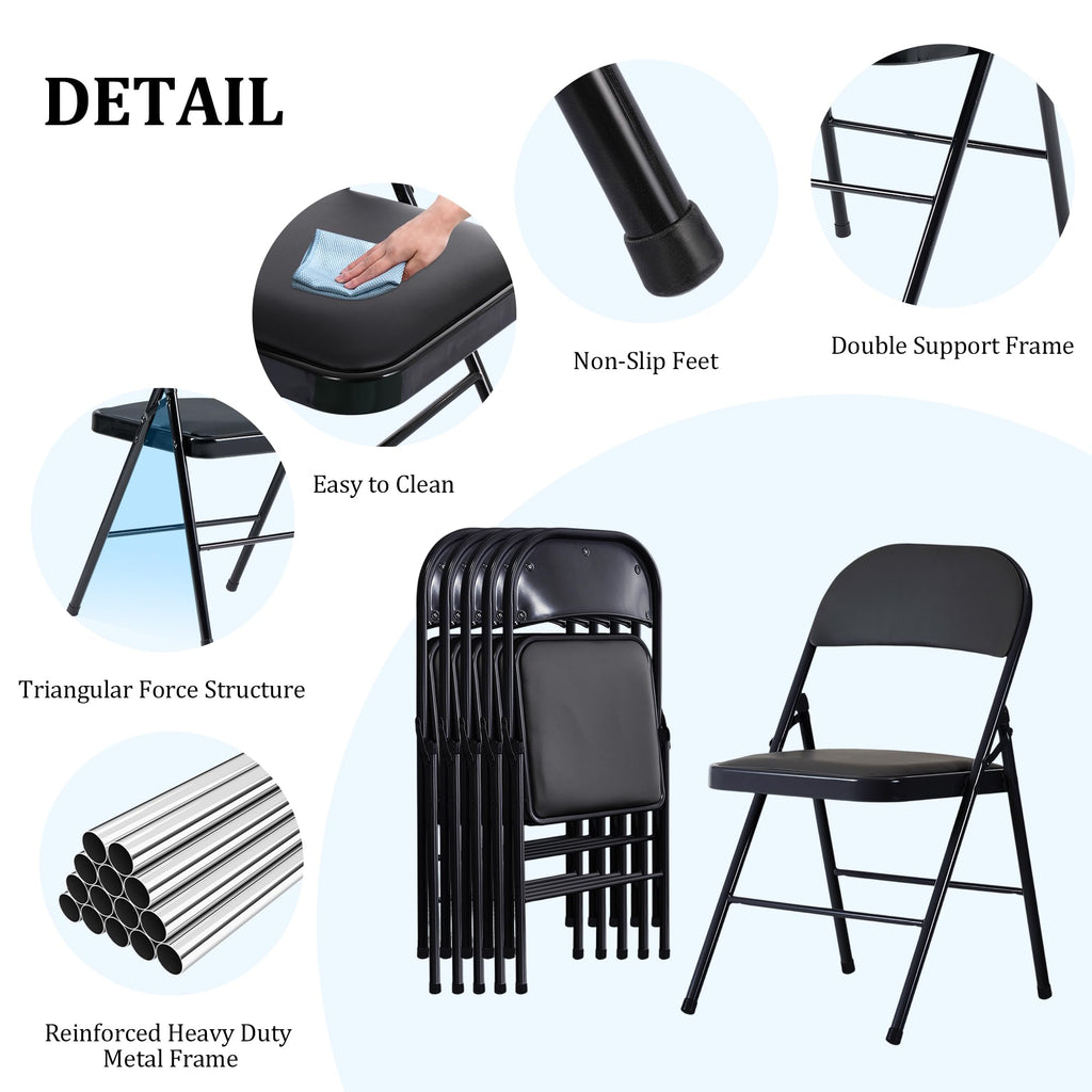 Black Folding Chairs 10-Pack Padded Heavy Duty Steel Frame W98358
