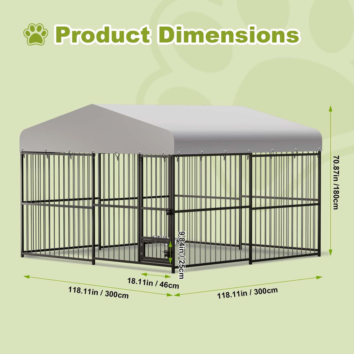 10x10x6 ft Heavy-Duty Outdoor Dog Kennel with Roof R9711