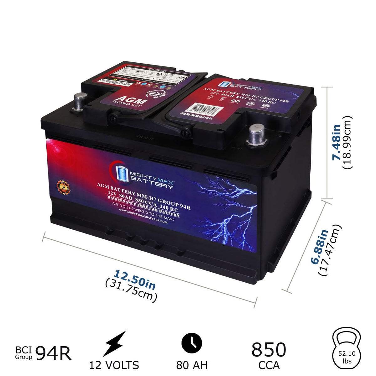 12V 80AH 850 CCA Replacement Battery S66813