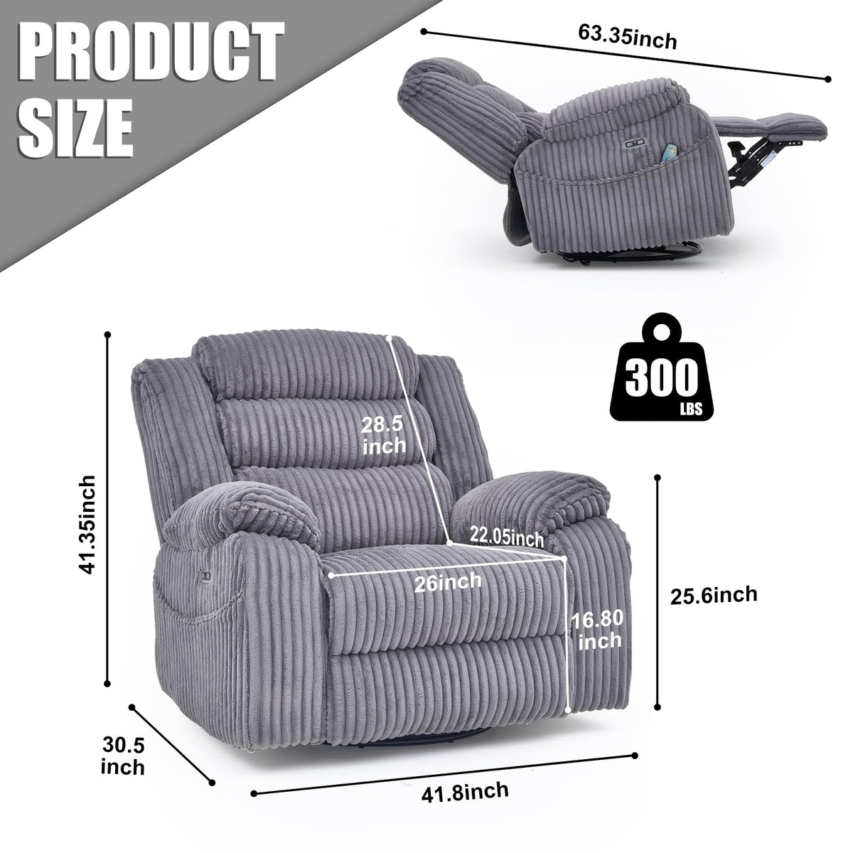 Power Swivel Rocker Recliner Chair with Vibration & Heat I243