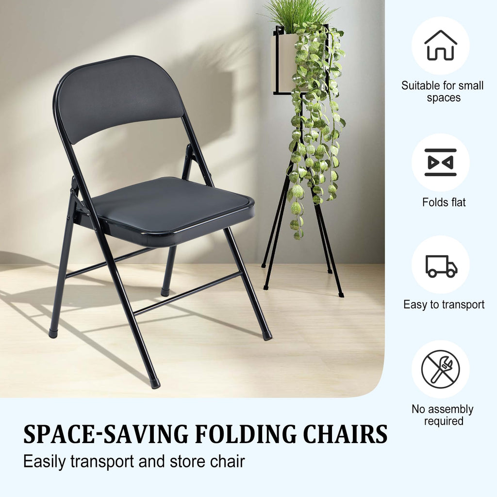 Black Folding Chairs 10-Pack Padded Heavy Duty Steel Frame W98358