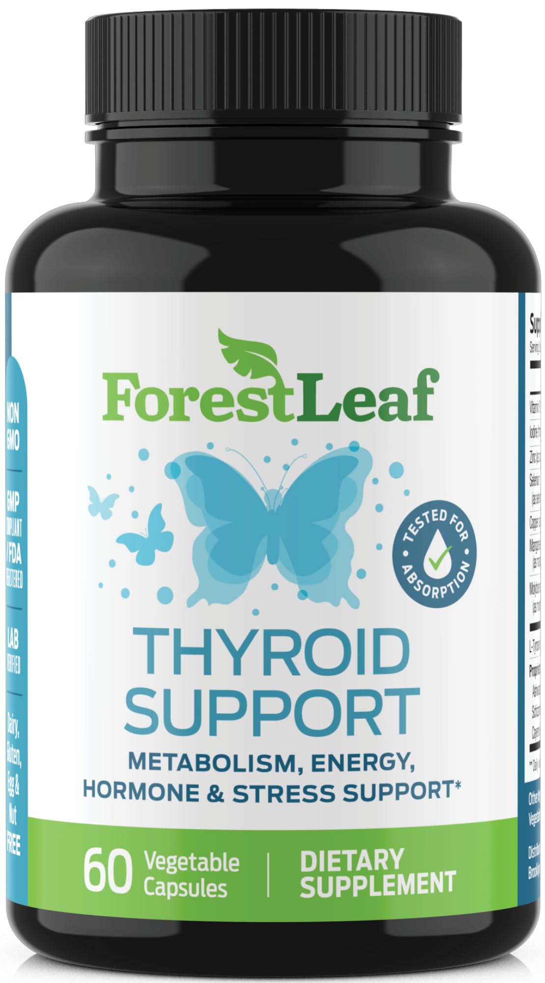 All Natural Thyroid Support Supplement with Iodine, B12, Zinc, Selenium, Ashwagandha - 60 Vegetarian Capsules X77818