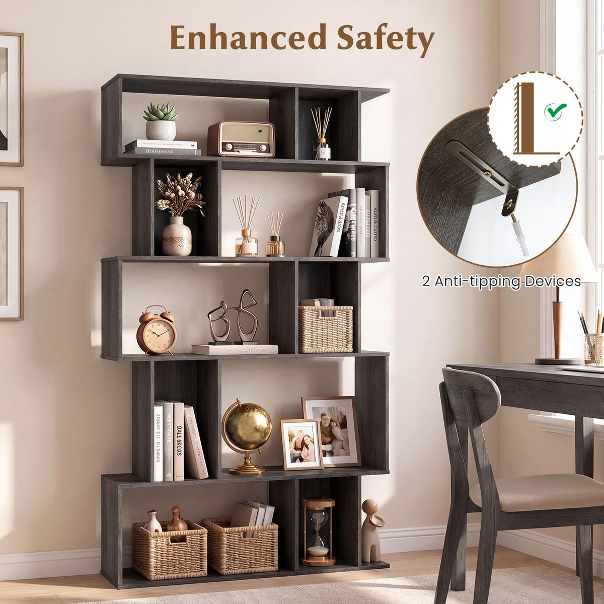 5-Tier 10-Cube Black Bookshelf W9594