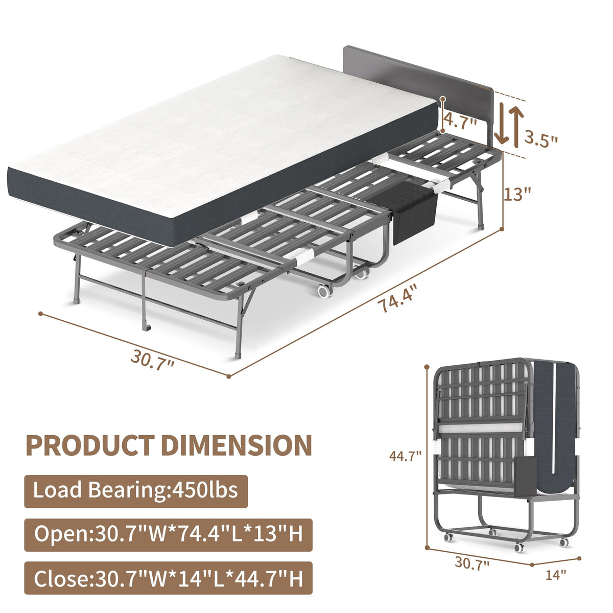 Folding Bed with Mattress & Headboard T660640