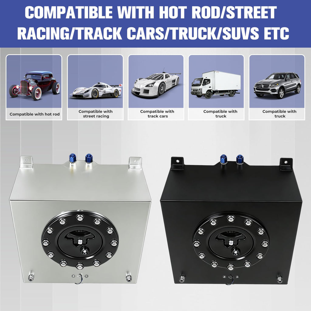 5 Gallon Polished Aluminum Fuel Cell with Cap Level Sender 6AN 12FT Fuel Line Kit F84481