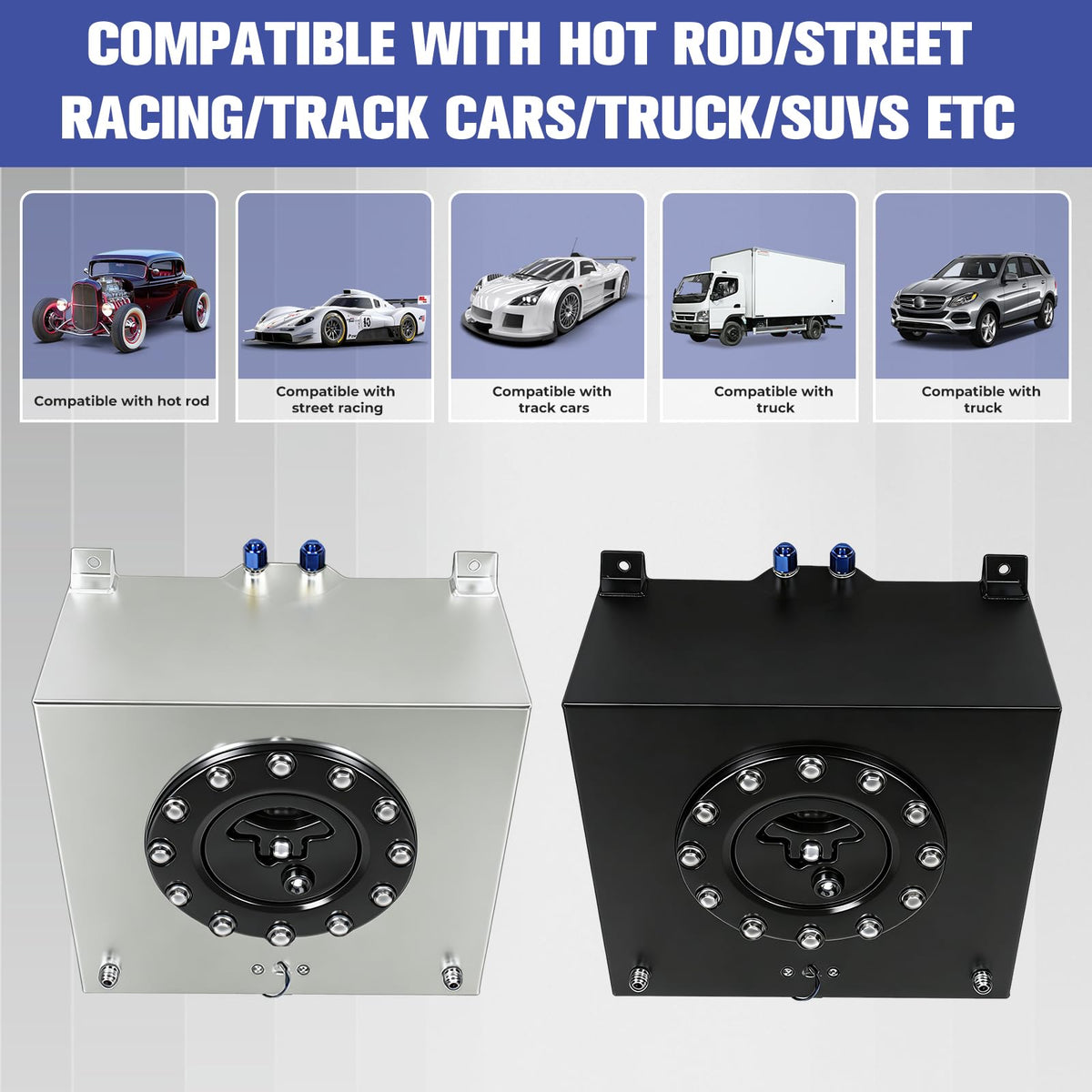 5 Gallon Polished Aluminum Fuel Cell with Cap Level Sender 6AN 12FT Fuel Line Kit F84481