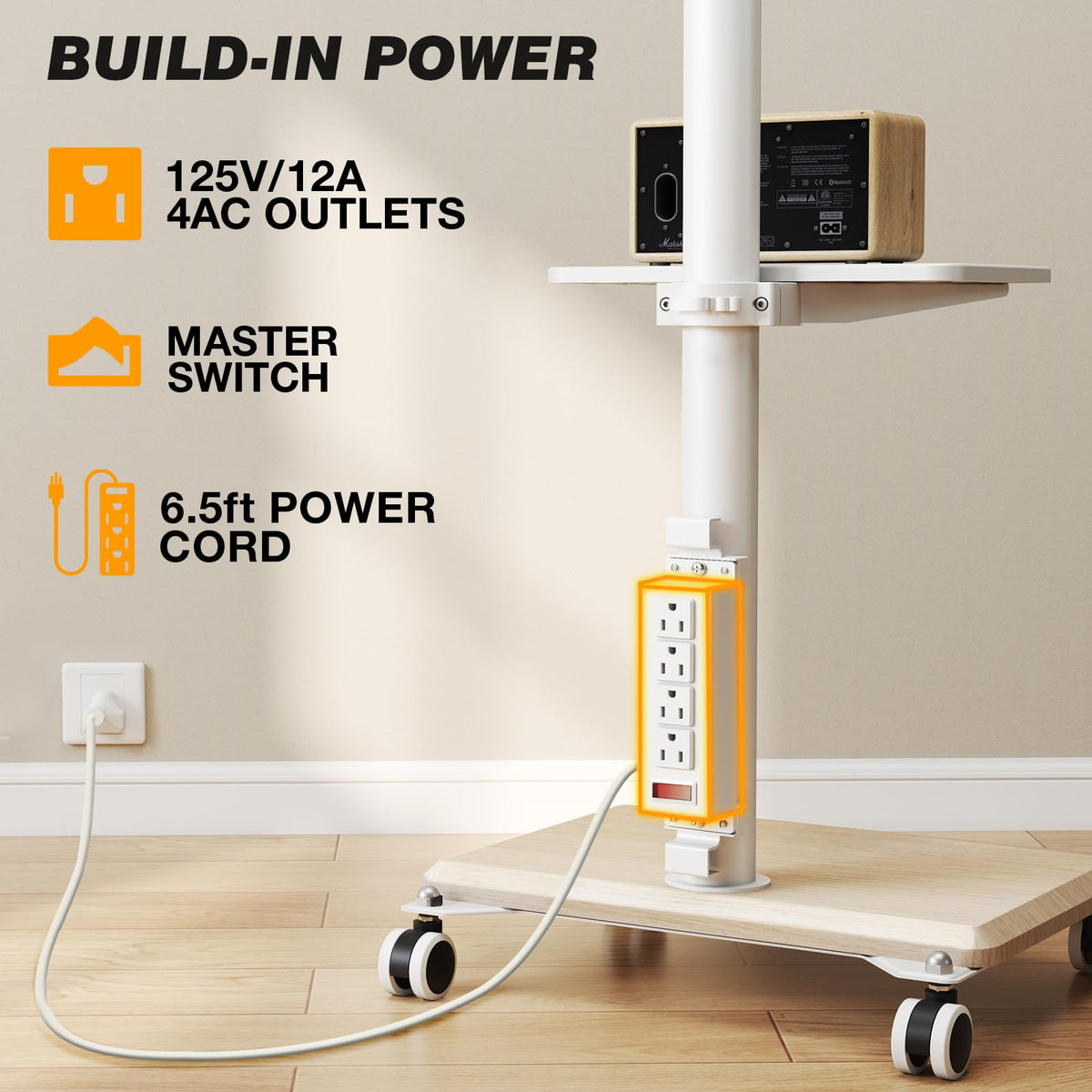 Rolling TV Stand with Power Outlet for 32-60 inch TVs Y268