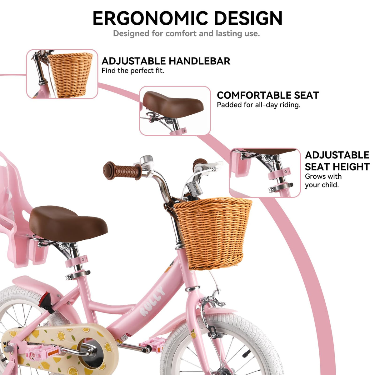 12 14 16 Inch Girls Bike with Training Wheels E6200