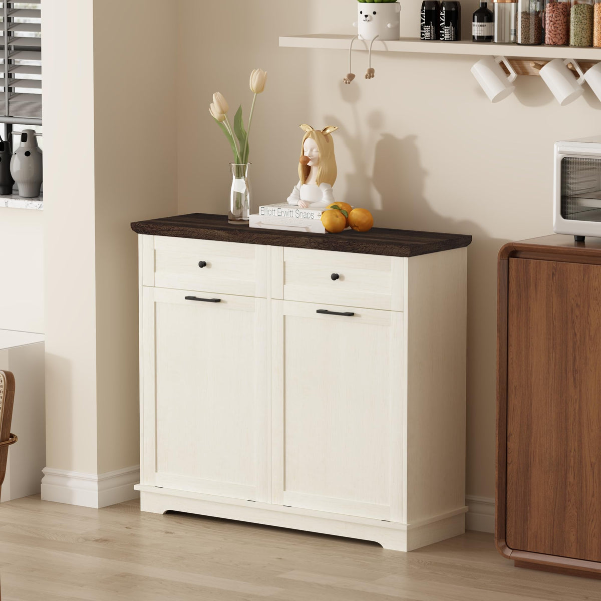 20 Gallon Double Tilt Out Trash Can Cabinet Antique White X575741