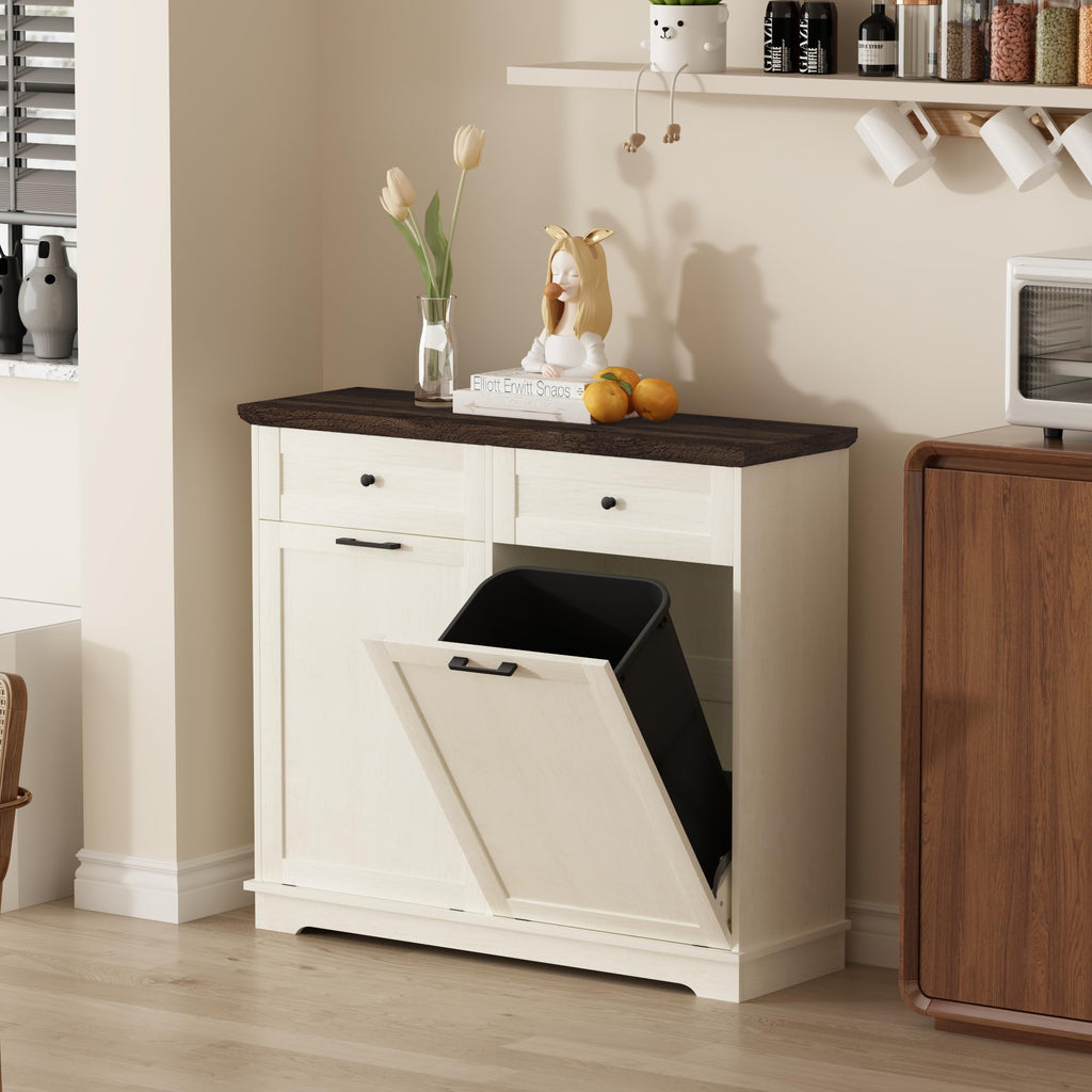 20 Gallon Double Tilt Out Trash Can Cabinet Antique White X575741
