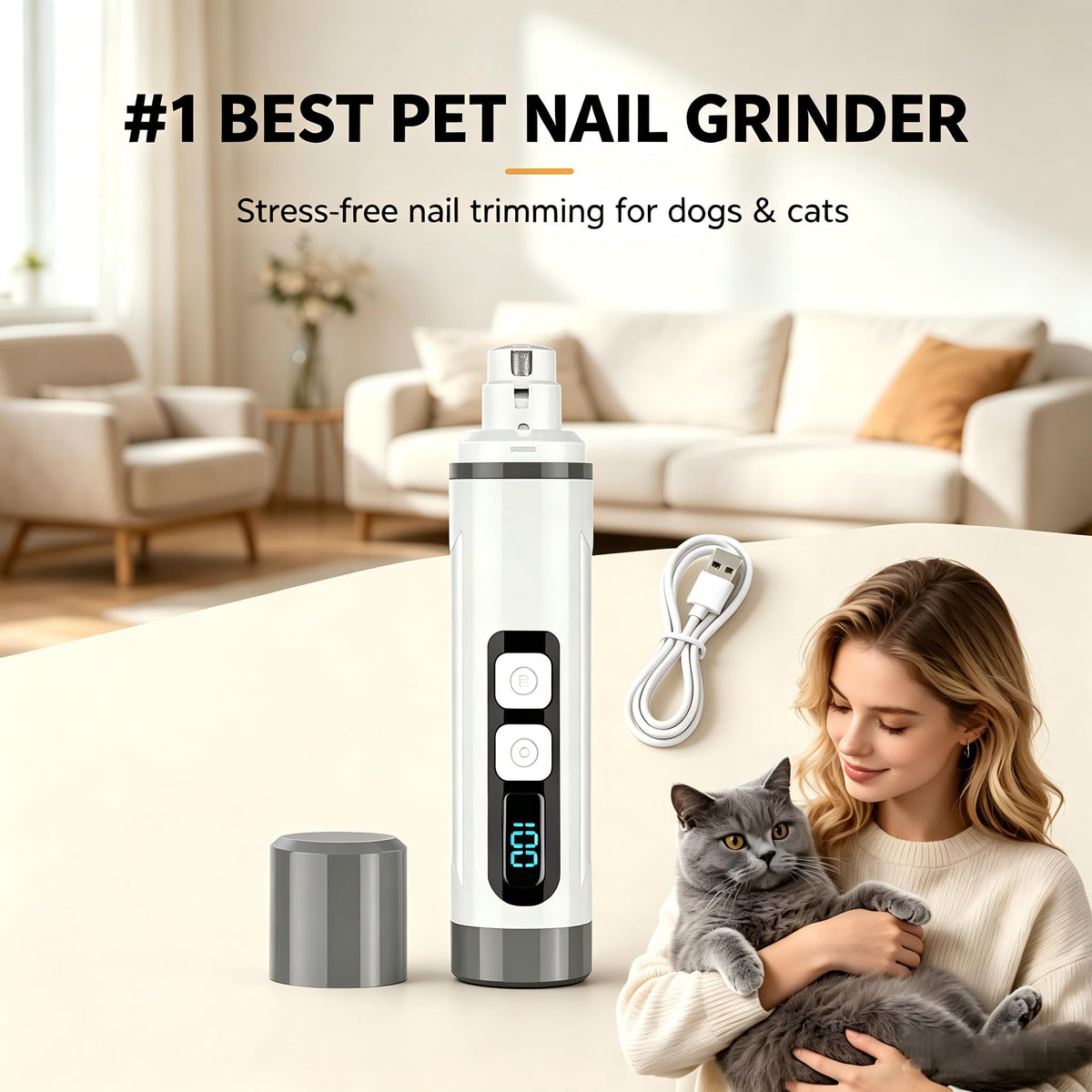 3-Speed Dog & Cat Nail Grinder with LED Light X652