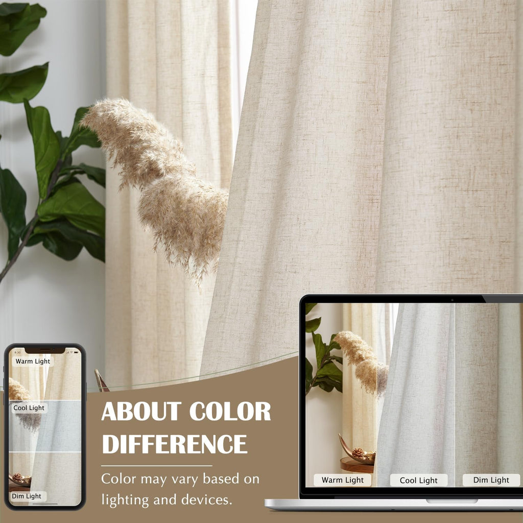 Linen Curtain 84 Inch Light Filtering Grommet 1 Panel Beige O8320