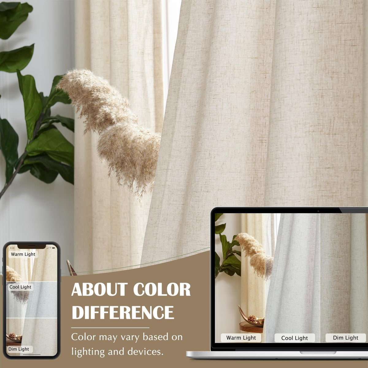 Linen Curtain 84 Inch Light Filtering Grommet 1 Panel Beige O8320