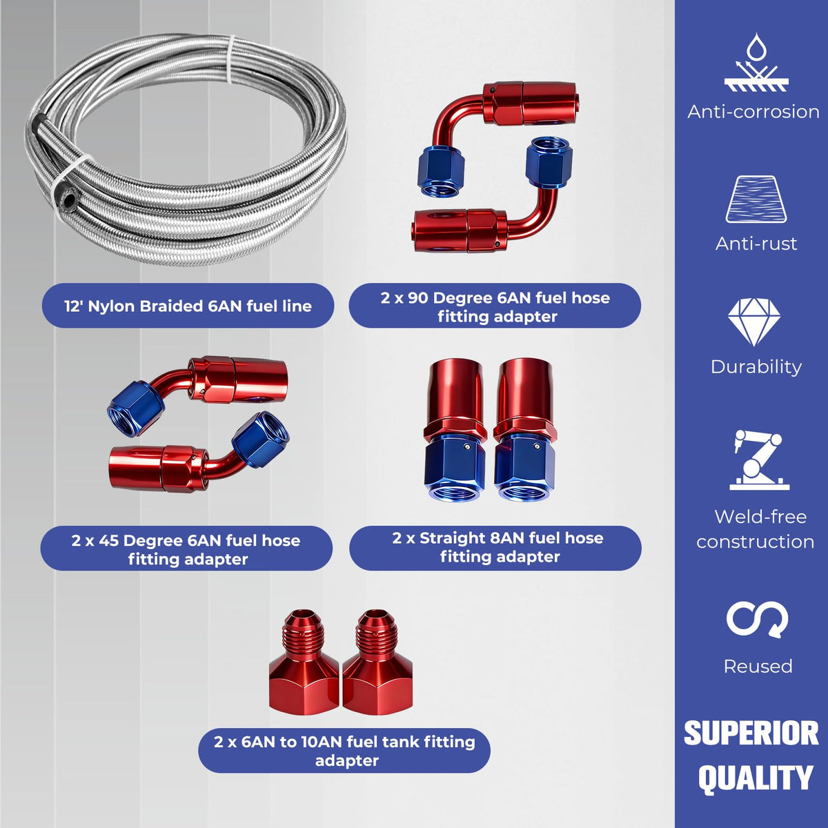5 Gallon Polished Aluminum Fuel Cell with Cap Level Sender 6AN 12FT Fuel Line Kit F84481