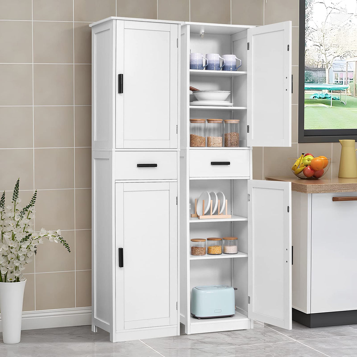 67'' Tall White Storage Cabinet with 4 Shelves & 2 Doors J2354