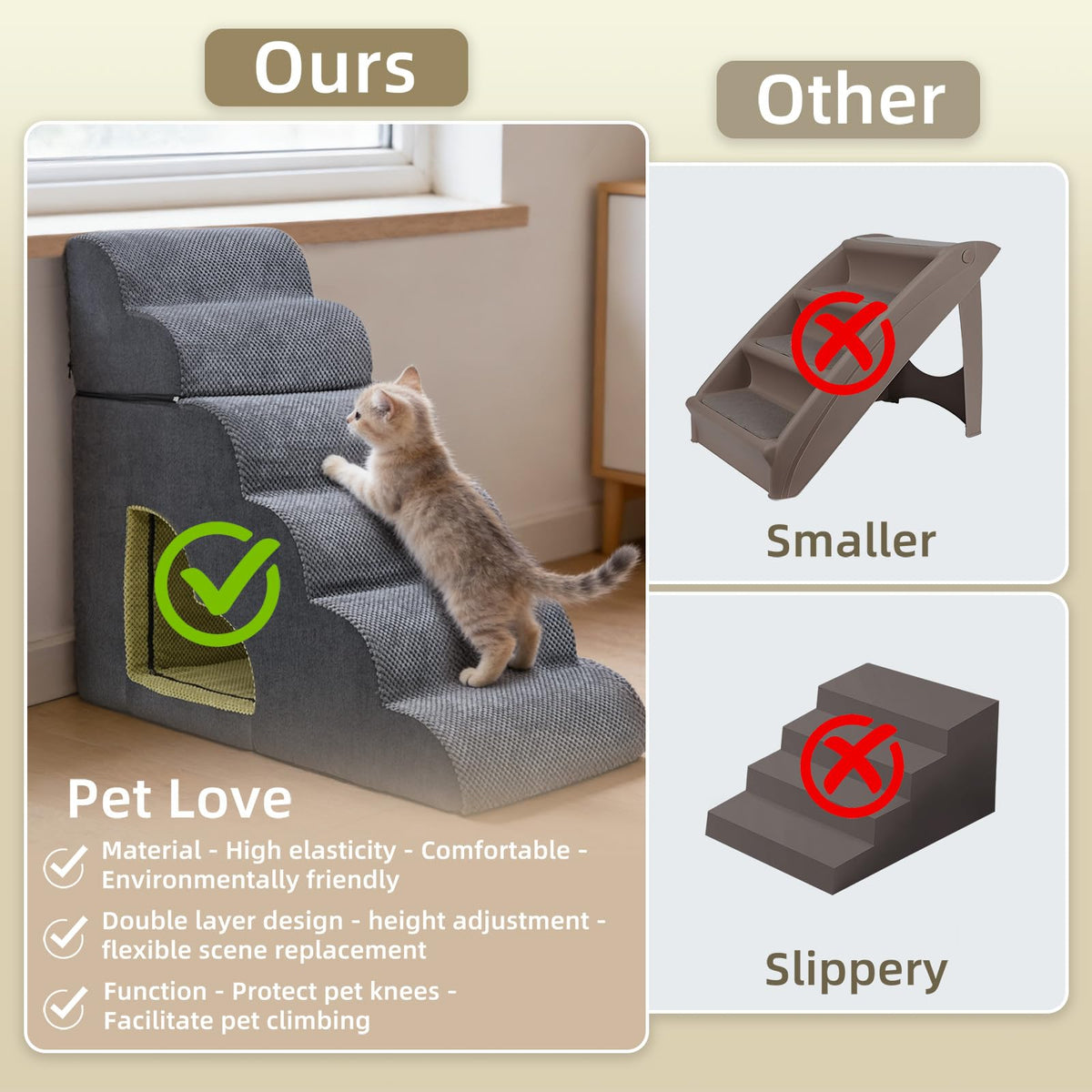 6 Step Non-Slip Grey Dog Stairs Q5939