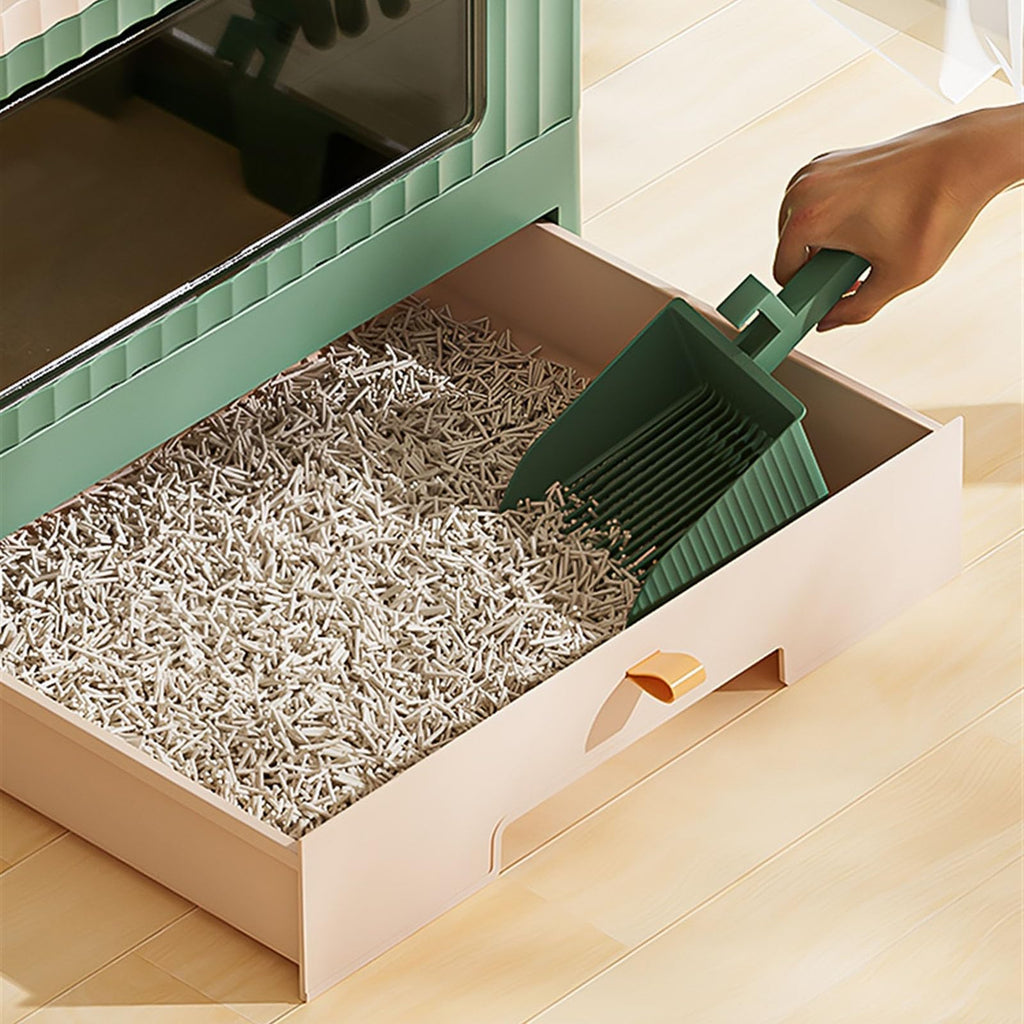 Foldable Enclosed Cat Litter Box with Lid and Scoop D7493