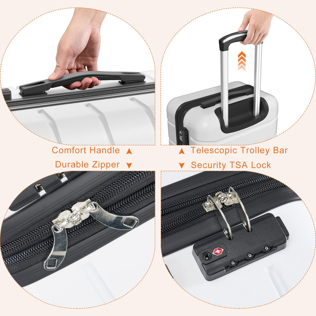 20 Inch White Hard Shell Suitcase H3276
