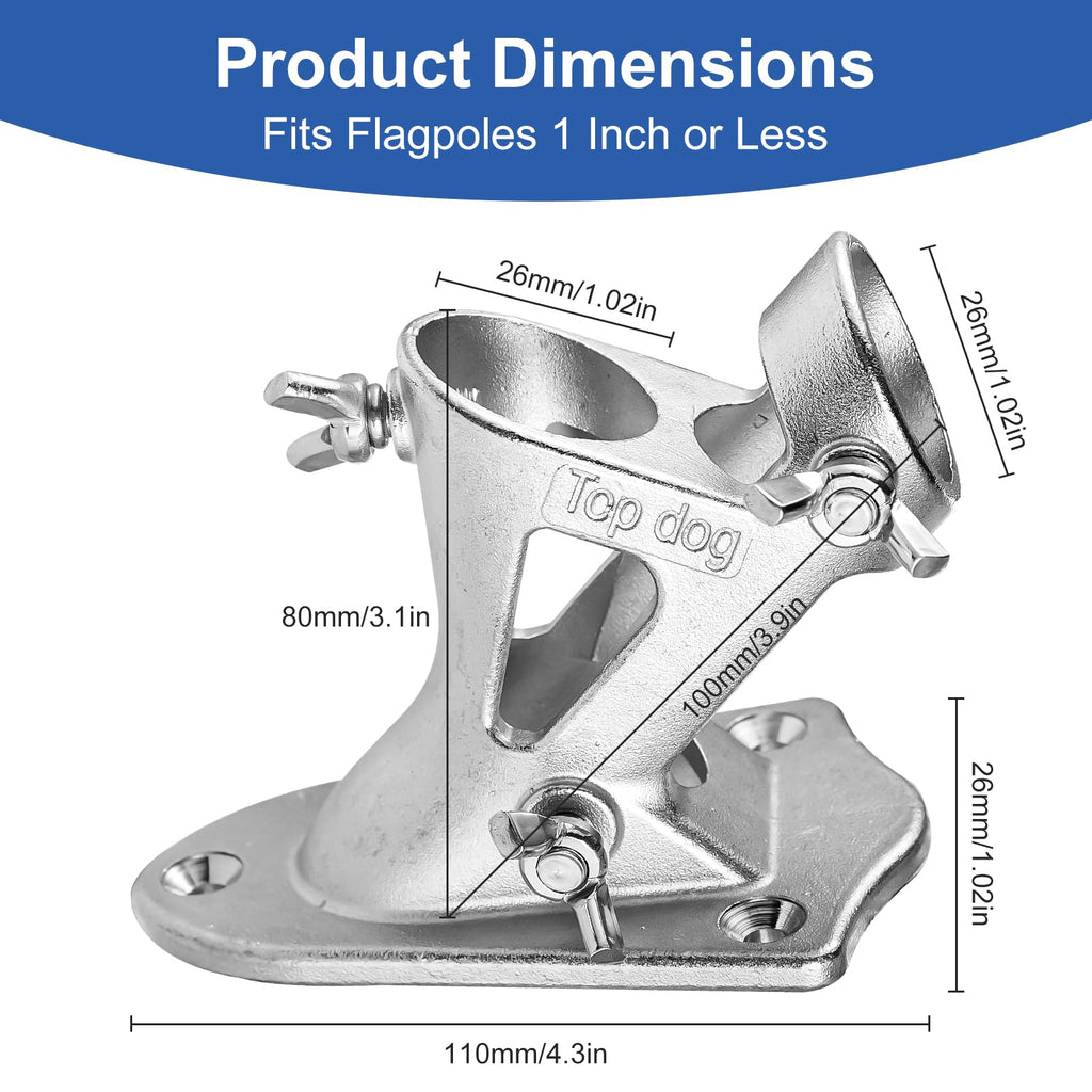 304 Stainless Steel Adjustable Wall Mount Flag Pole Holder Bracket J30532