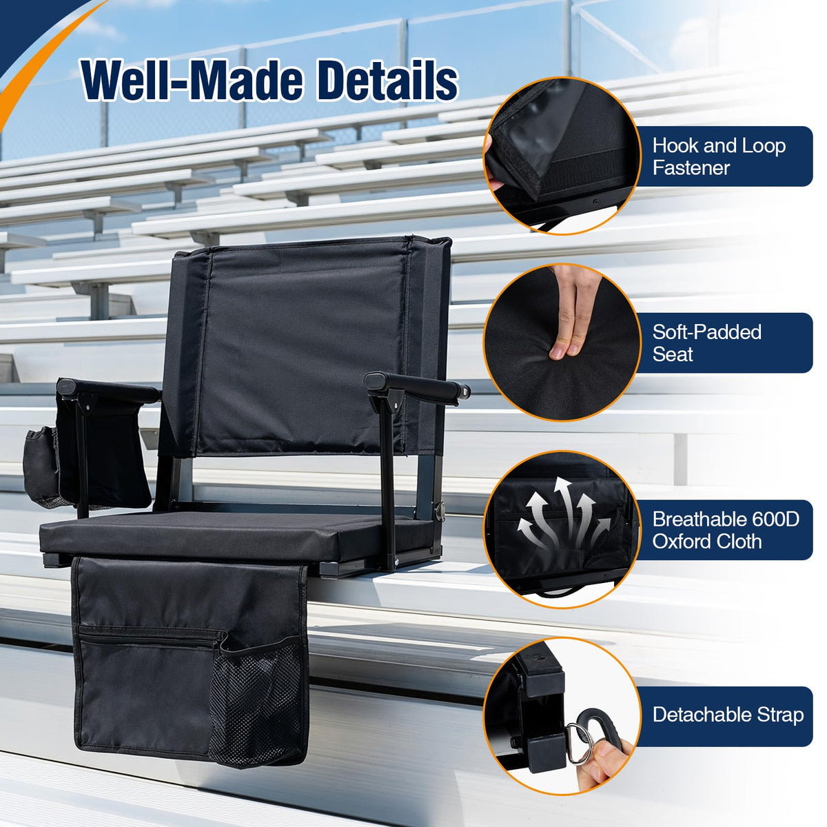 2 Pack Stadium Seats with Back Support & Cup Holders O15393
