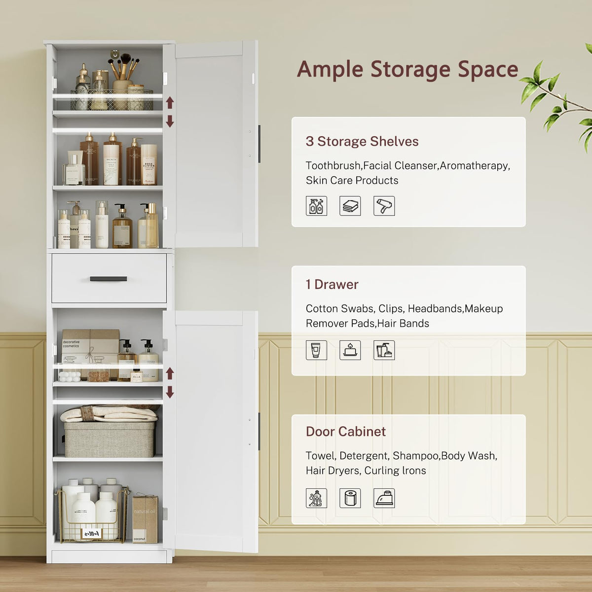 67'' Tall White Storage Cabinet with 4 Shelves & 2 Doors J2354