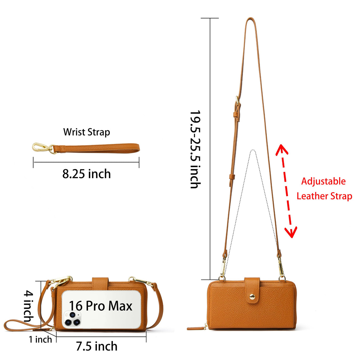 Small Leather Crossbody Wristlet Wallet and Phone Purse R220