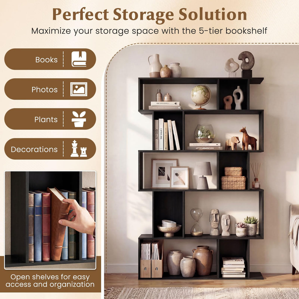5-Tier 10-Cube Black Bookshelf W9594