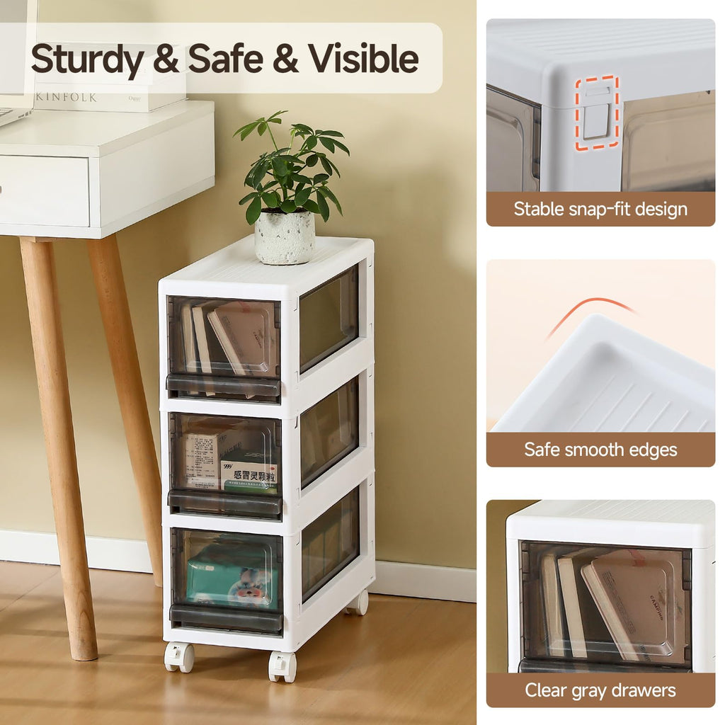 3 Drawer Plastic Storage Organizer with Wheels Y95645