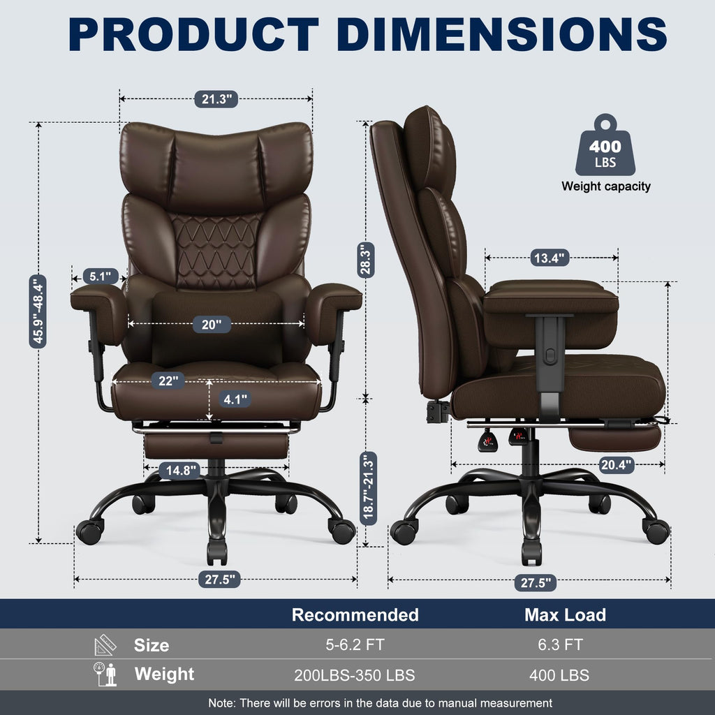 Big and Tall Faux Leather Office Chair with Footrest S3785