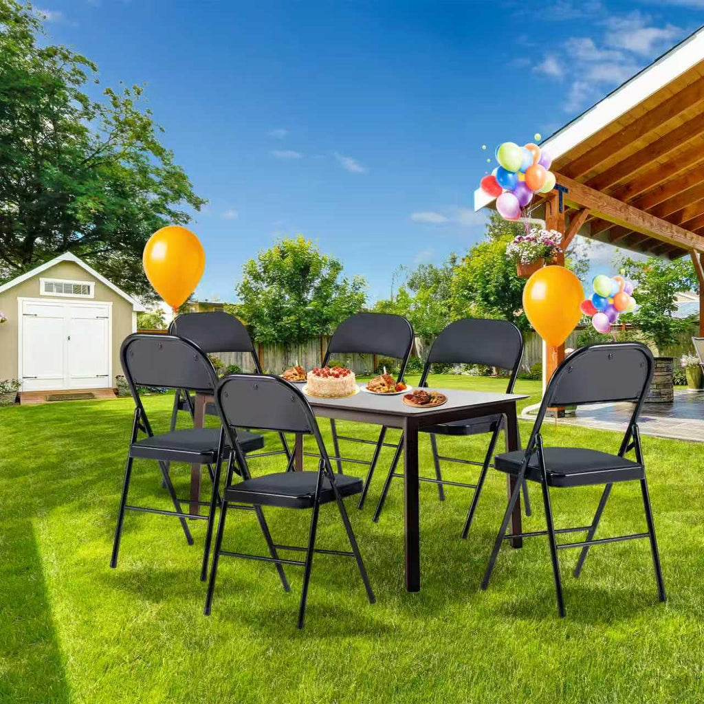 Black Folding Chairs 10-Pack Padded Heavy Duty Steel Frame W98358