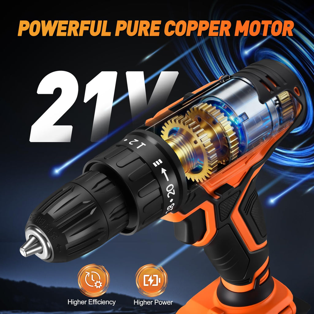 Cordless Drill, 20+1 Torque, 2 Speed, 3/8" Electric Screwdriver with 28pcs Drill Bits Set H58107