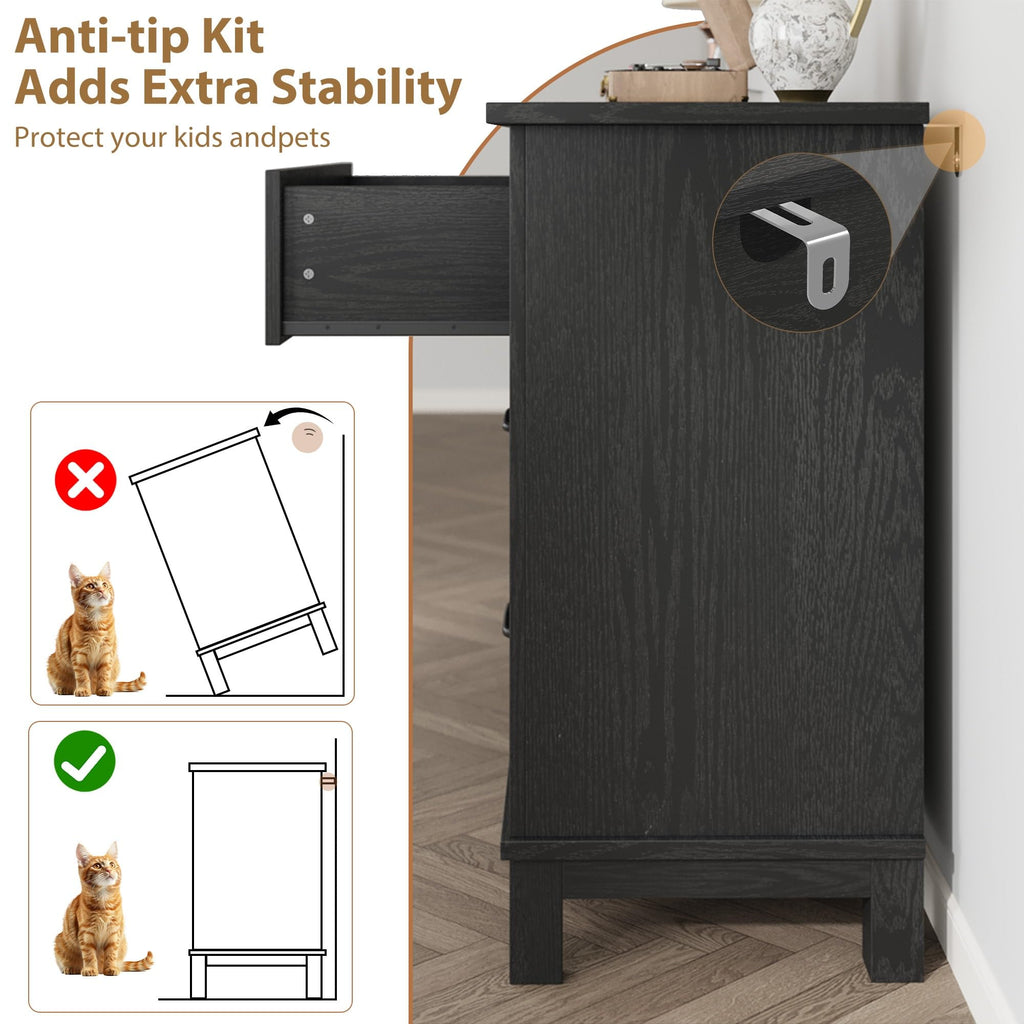 6 Drawer Wood Dresser Dark Black J3043