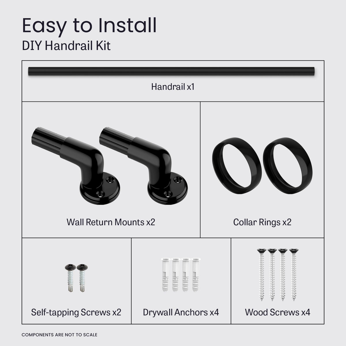 Aluminum Handrail for Stairs, Black, 4' Length W13353