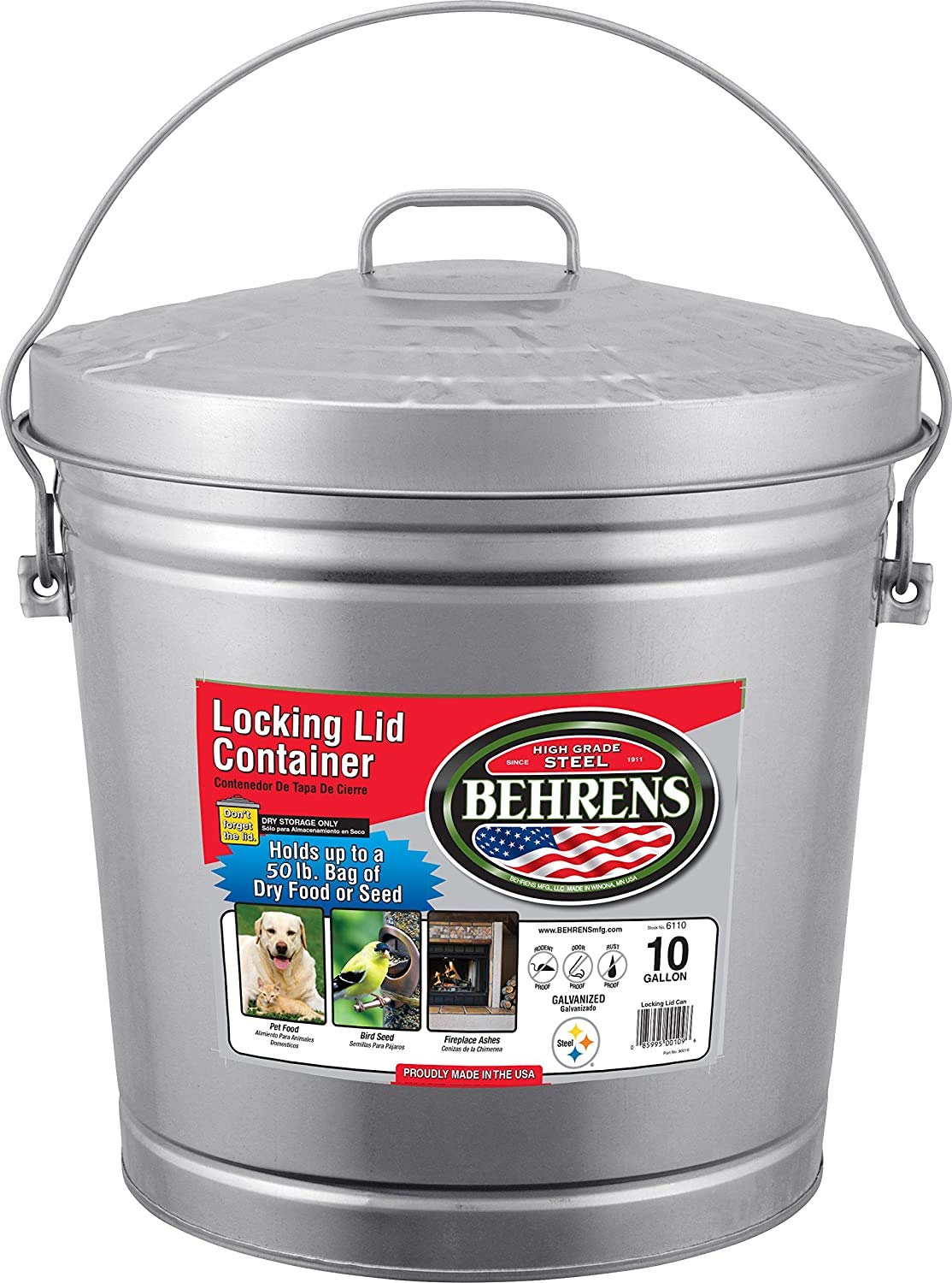 10 Gal Galvanized Steel Dry Storage Can with Locking Lid U65966