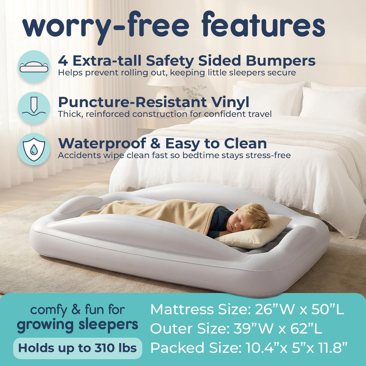 Inflatable Toddler Travel Bed with Safety Bumpers Grey P63254
