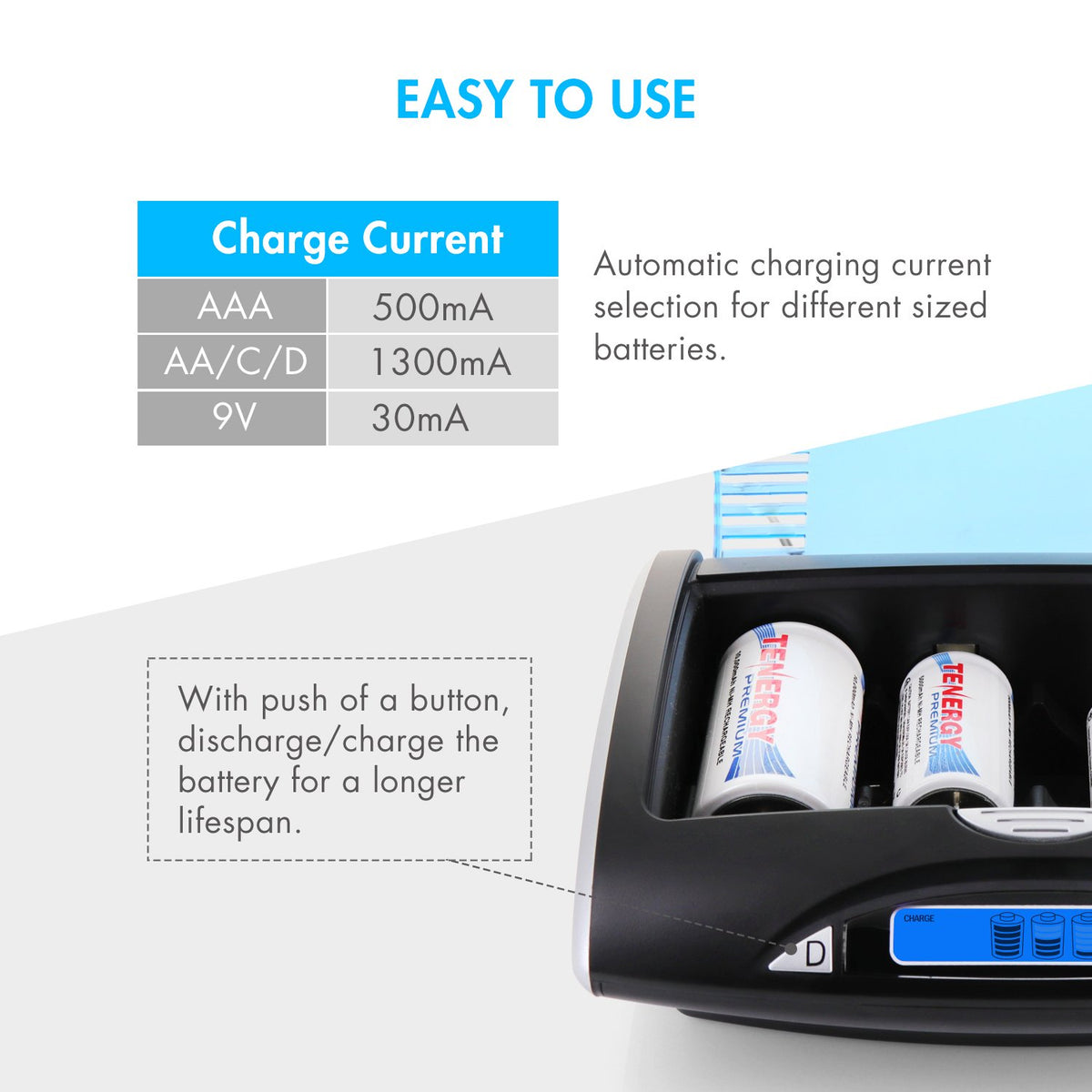Rechargeable C Batteries and LCD Smart Battery Charger, 4 Pack A26206