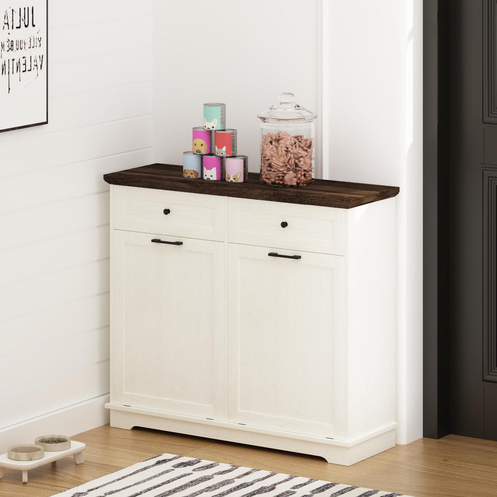 20 Gallon Double Tilt Out Trash Can Cabinet Antique White X575741