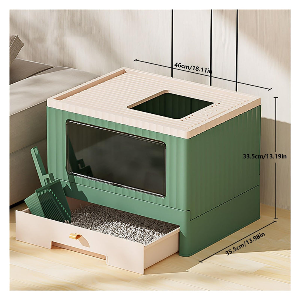 Foldable Enclosed Cat Litter Box with Lid and Scoop D7493