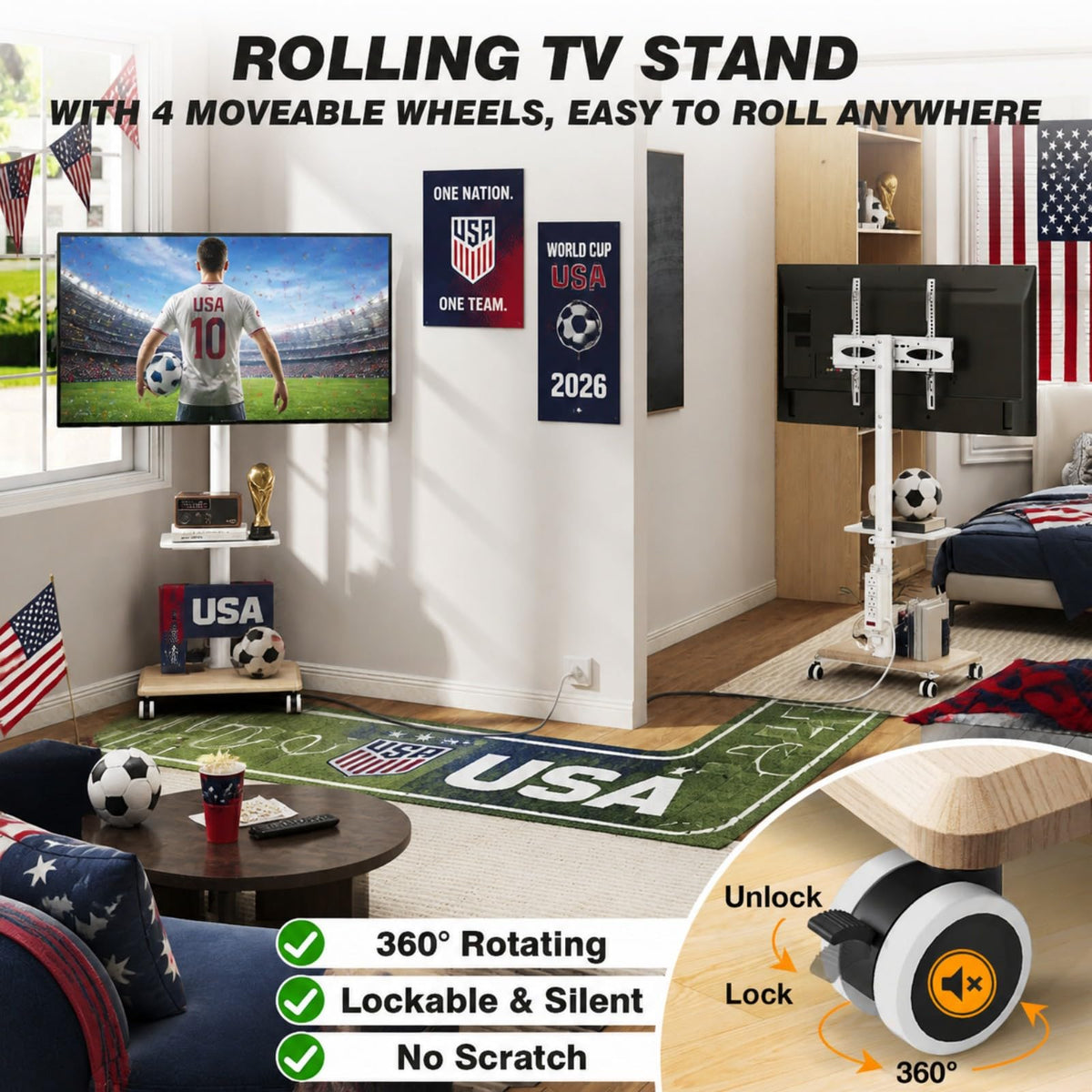 Rolling TV Stand with Power Outlet for 32-60 inch TVs Y268