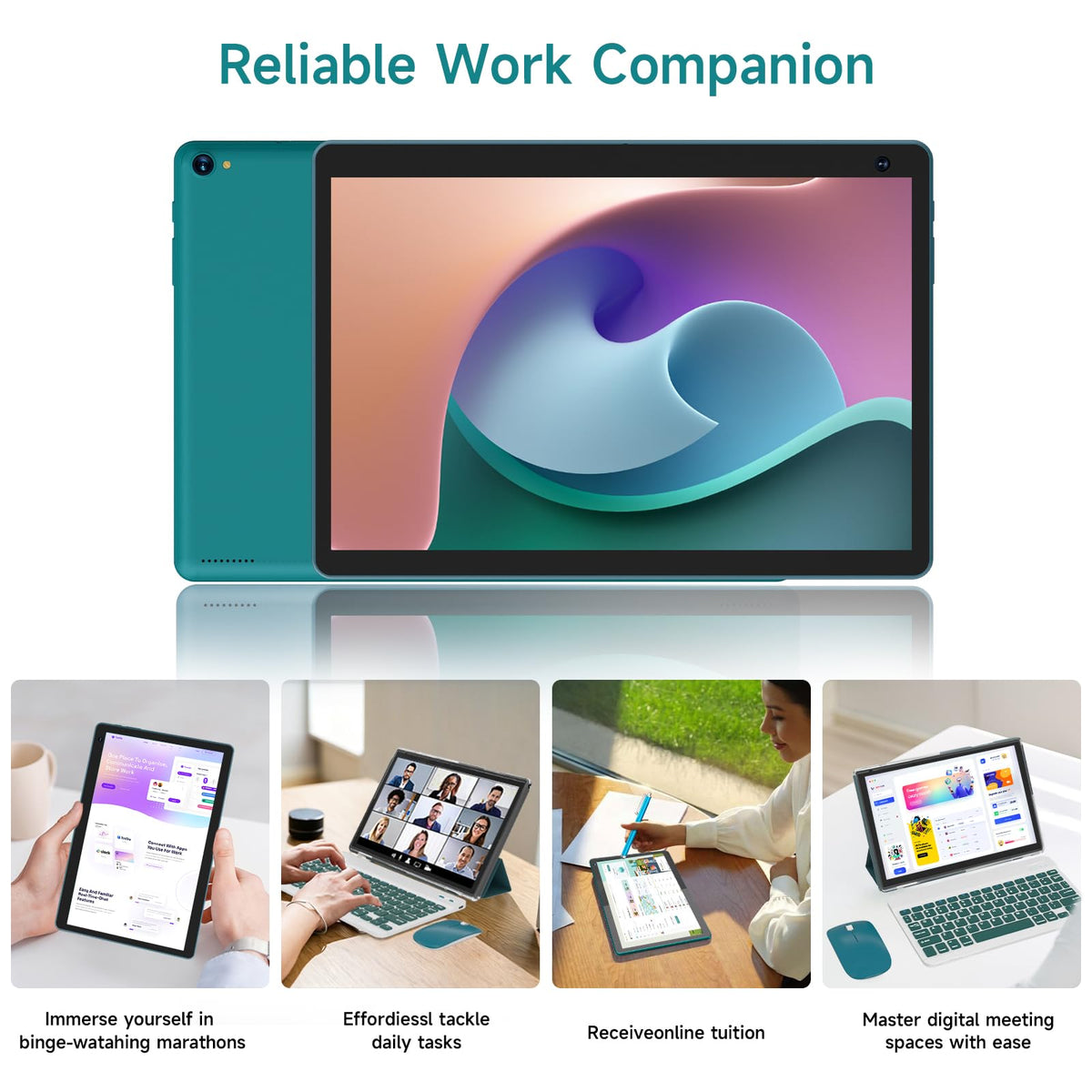 Android 15 Tablet 10 inch, 8GB RAM 32GB ROM, 2 in 1 Tablet with Keyboard Case, 1280x800 HD IPS Screen, Navy S563822