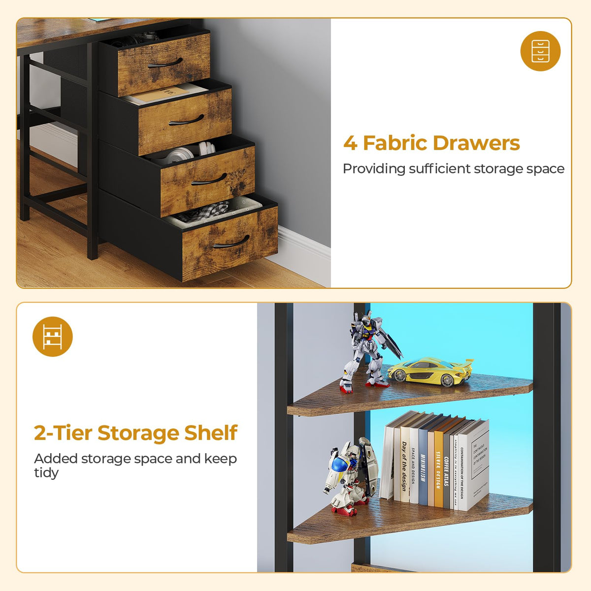 Twin Over Full Bunk Bed with Desk & 4 Storage Drawers, Black T86982